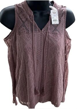 Mudd Mauve Lace Cold-Shoulder Crochet Tank 1